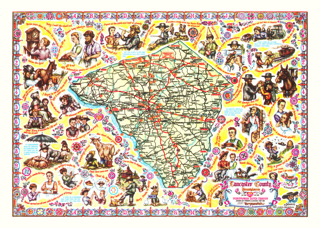 Vintage Map of Lancaster County, Pennsylvania 1955
