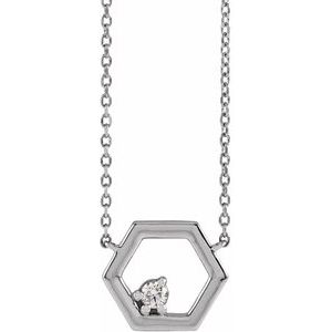 14K White Gold .06 CT Natural Diamond Honeycomb 16" Necklace