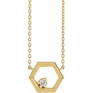 14K Yellow Gold .06 CT Natural Diamond Honeycomb 16" Necklace