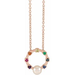 14K Rose Gold Akoya Cultured Pearl Hold You Forever® Rainbow Baby 18" Necklace