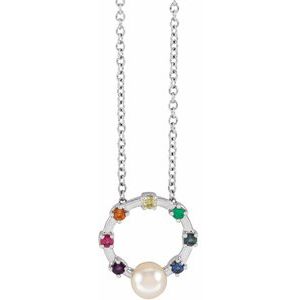 Sterling Silver Akoya Cultured Pearl Hold You Forever® Rainbow Baby 18" Necklace