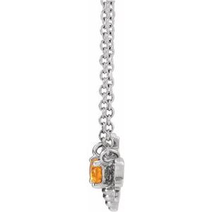 14K White Natural Orange Garnet Bee 16" Necklace