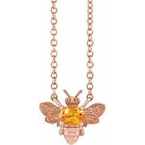14K Rose Natural Spessartite Garnet Bee 18" Necklace