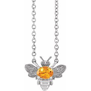 Platinum Natural Spessartite Garnet Bee 16" Necklace