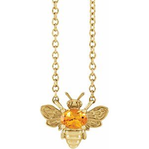 14K Yellow Gold Natural Orange Garnet Bee 16" Necklace