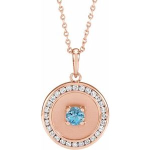 14K Rose Gold Natural Aquamarine & 1/4 CTW Natural Diamond Disc 16-18" Necklace