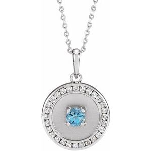 Sterling Silver Natural Aquamarine & 1/4 CTW Natural Diamond Disc 16-18" Necklace