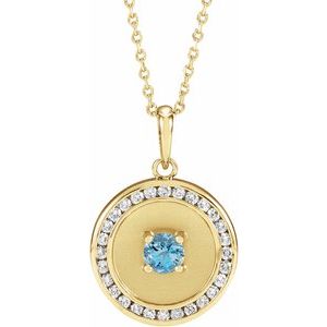 14K Yellow Gold Natural Aquamarine & 1/4 CTW Natural Diamond Disc 16-18" Necklace