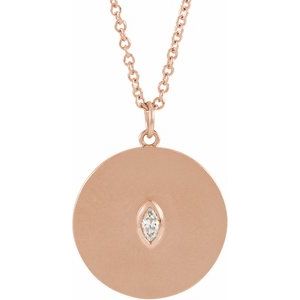 14K Rose Gold .05 CT Natural Diamond Disc 16-18" Necklace