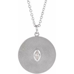 14K White Gold .05 CT Natural Diamond Disc 16-18" Necklace