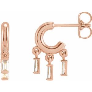 14K Rose Gold 3x1.5 mm Straight Baguette Fringe Hoop Earring Mounting