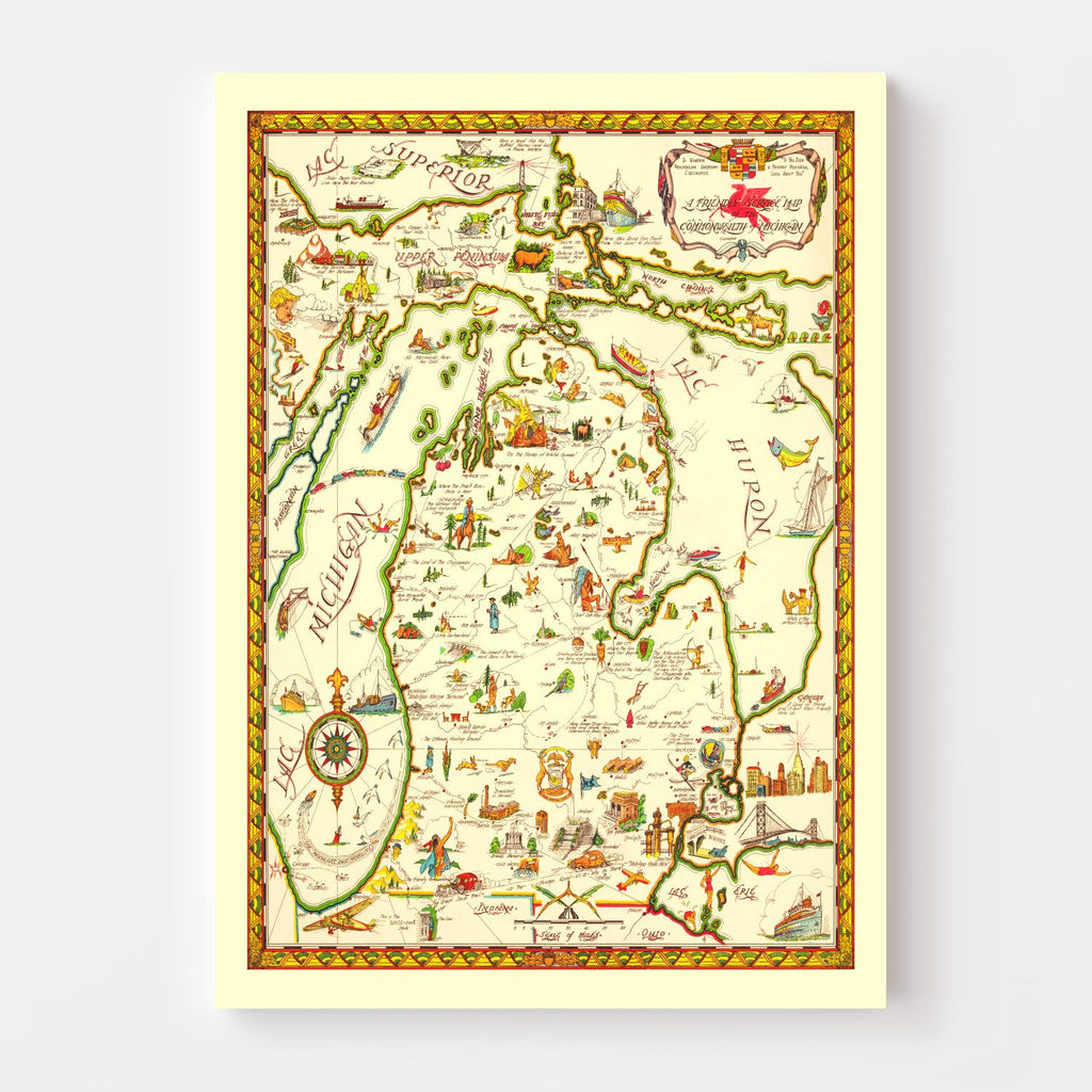 Vintage Map of Michigan 1940