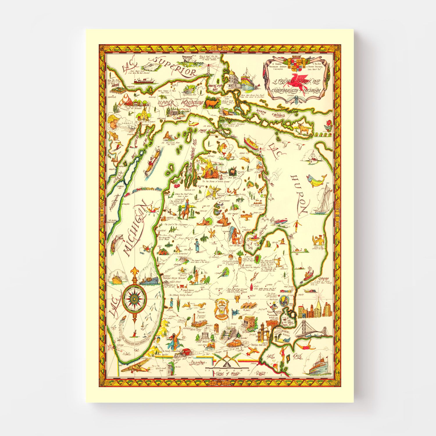 Vintage Map of Michigan 1940