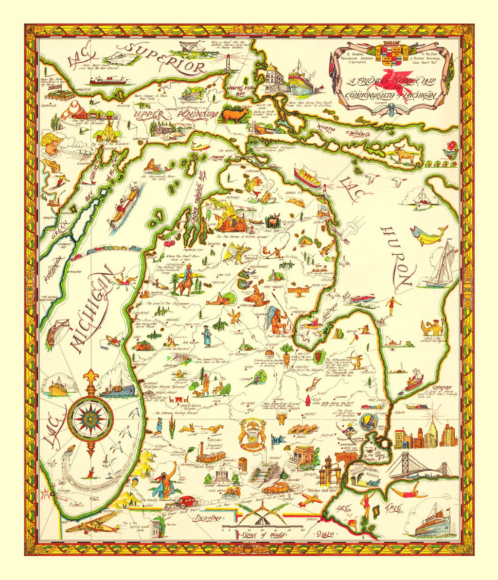 Vintage Map of Michigan 1940