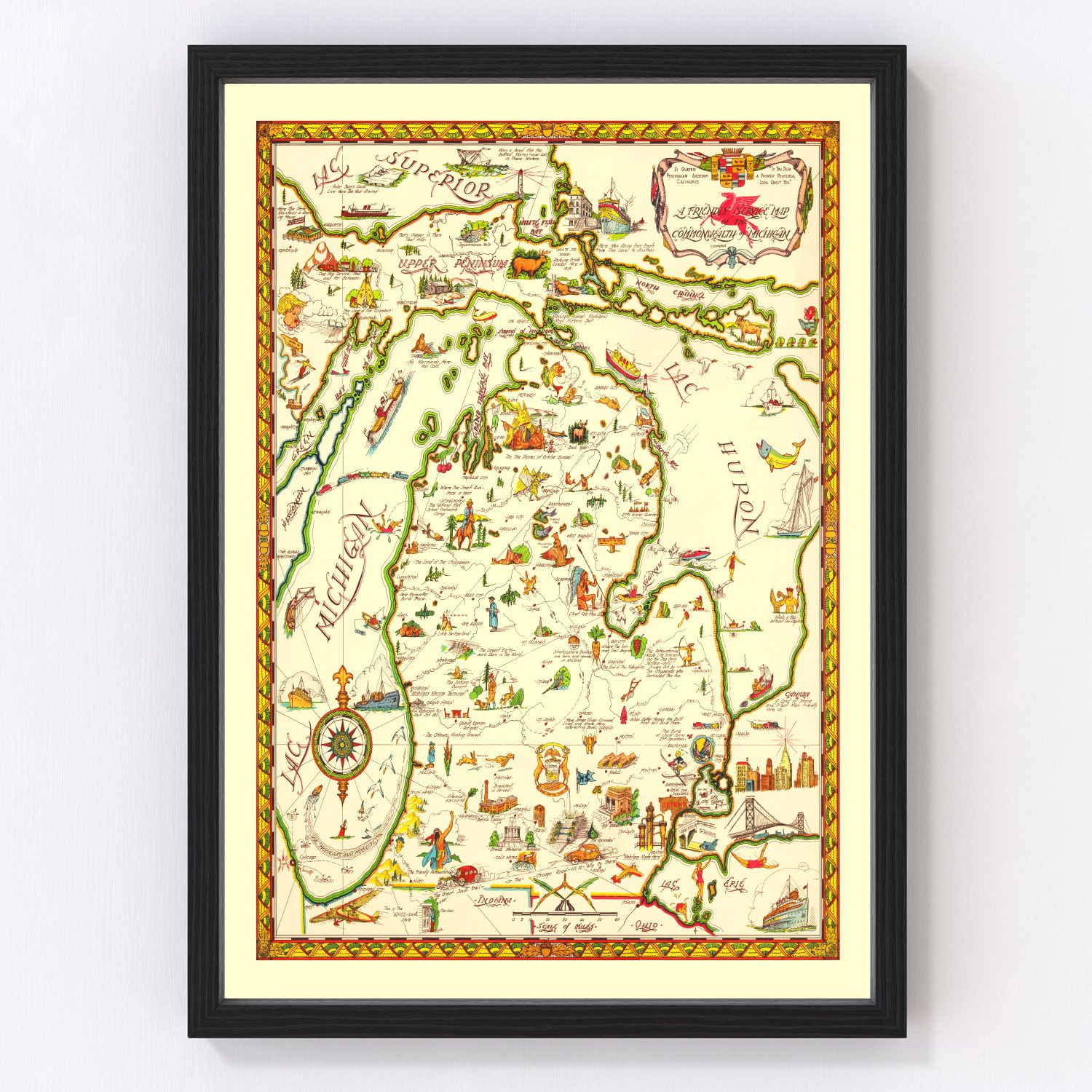 Vintage Map of Michigan 1940