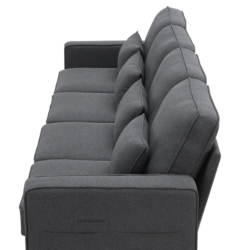 [VIDEO provided] [New] 104' 4-Seater Modern Linen Fabric Sofa with Armrest Pockets and 4 Pillows,Minimalist Style Couch for Living Room, Apartment, Office,3 Colors
