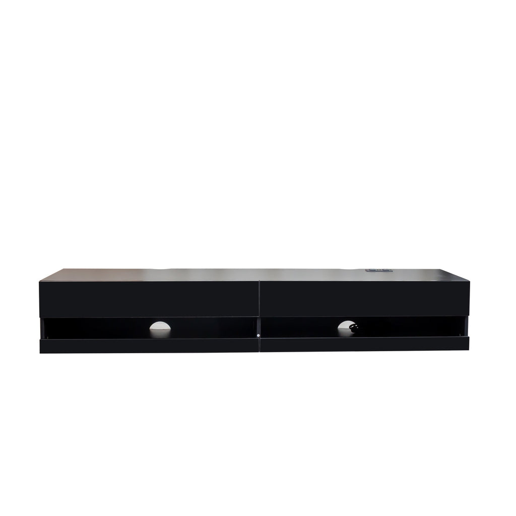 180 Wall Mounted Floating 80' TV Stand with 20 Color LEDs  and  Charging Station