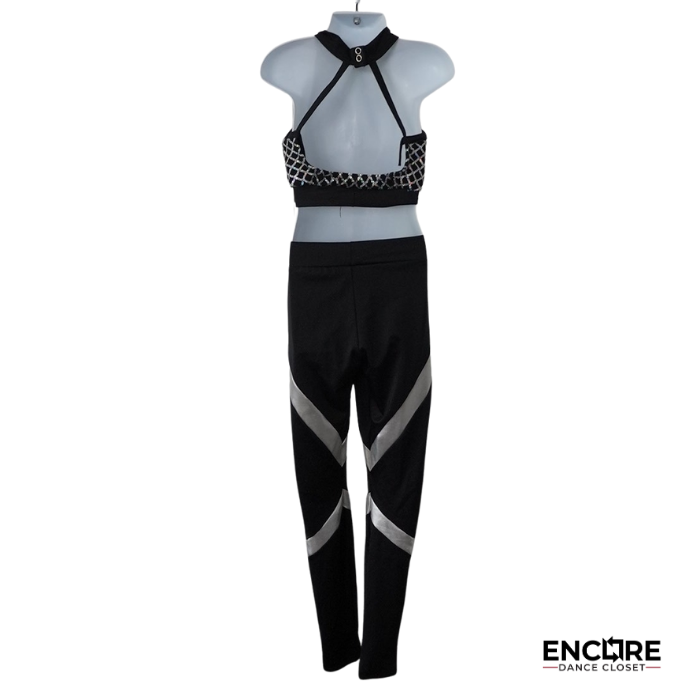 Silver Grid Crop & Black Pants
