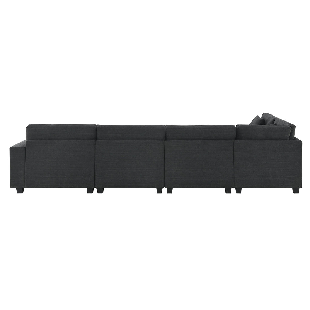 Chenille U Shaped Sectional Sofa with Ottoman and Storage, USB Ports, 2 Colors