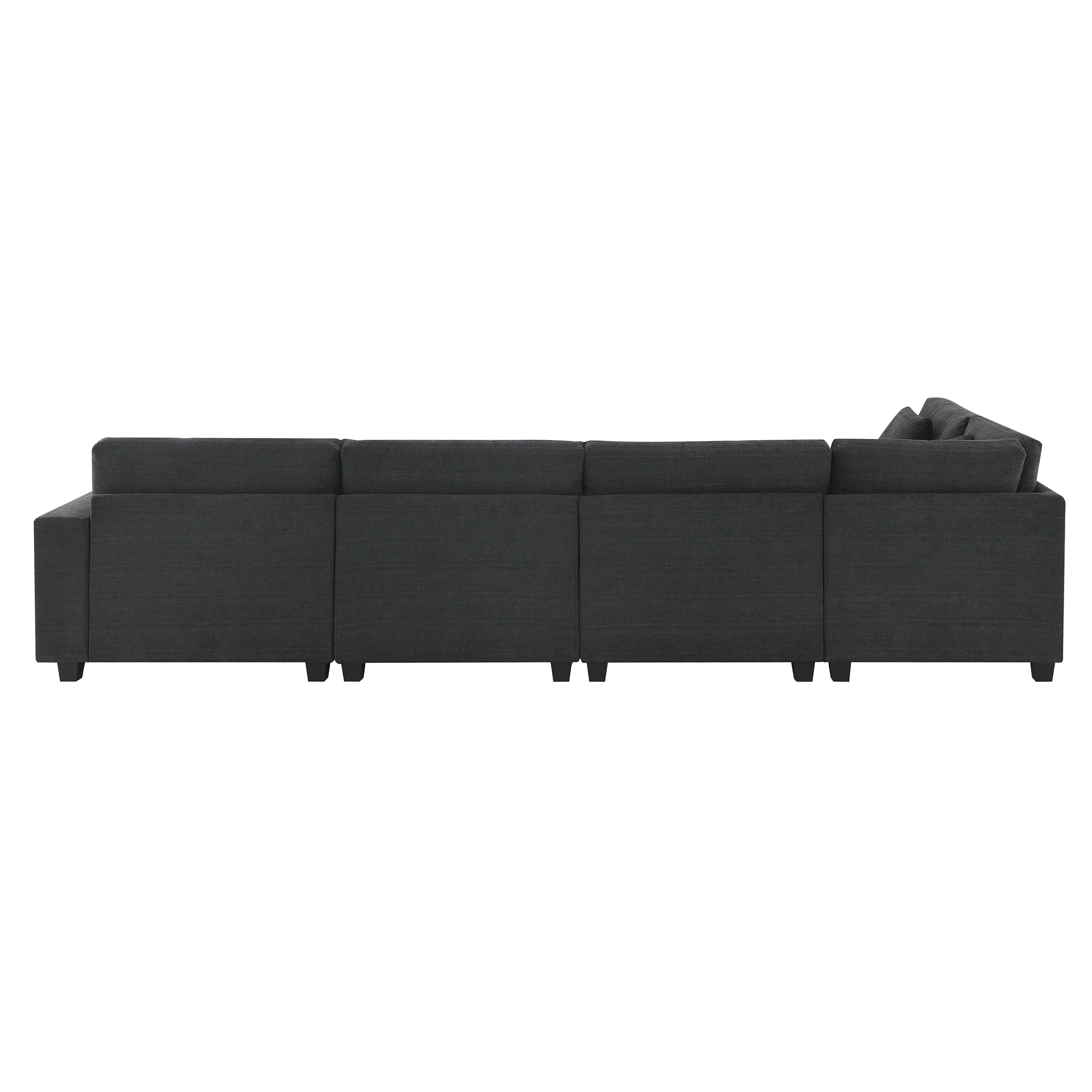 Chenille U Shaped Sectional Sofa with Ottoman and Storage, USB Ports, 2 Colors