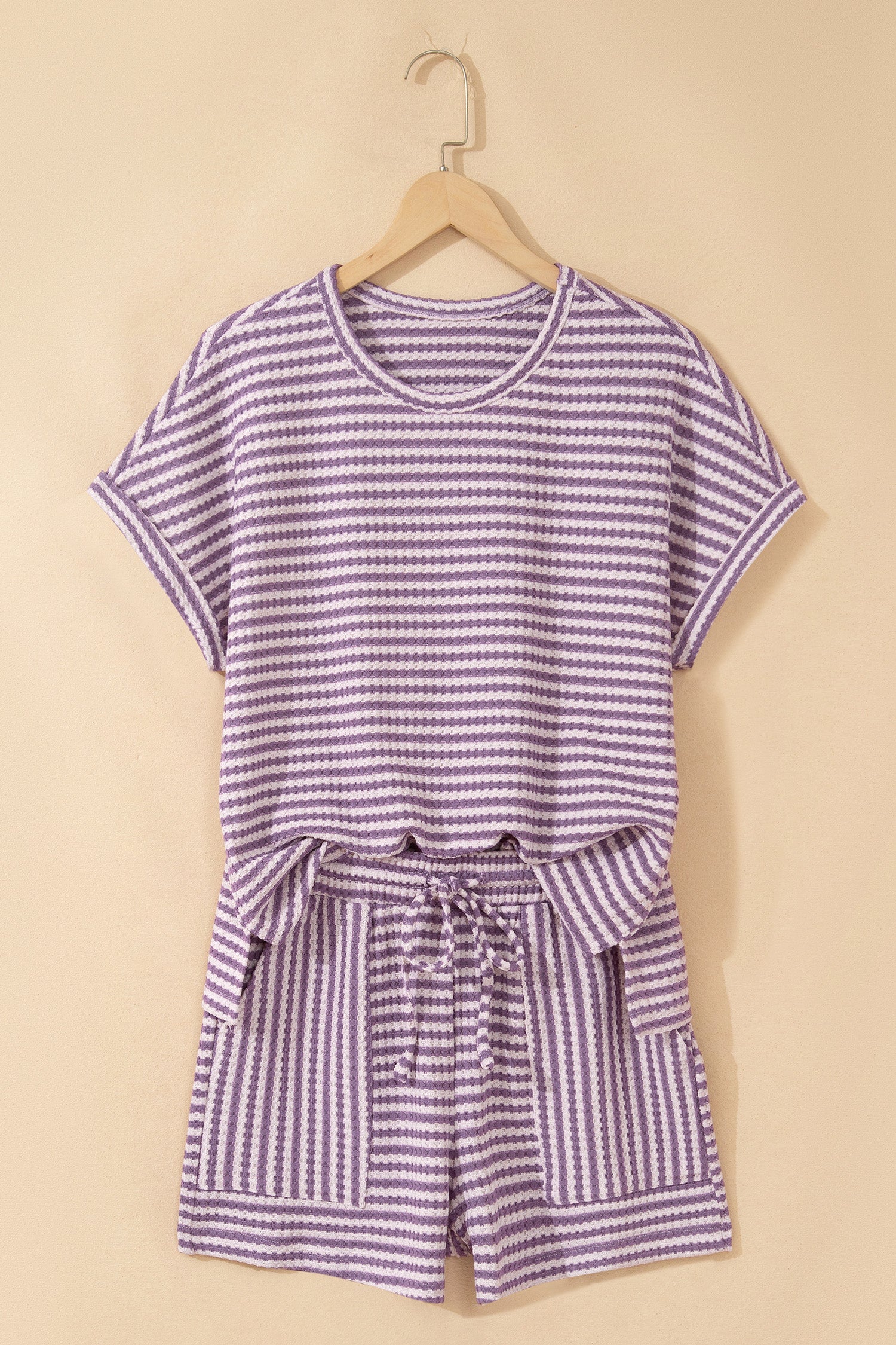 Stripe Textured Knit Top & Short Set