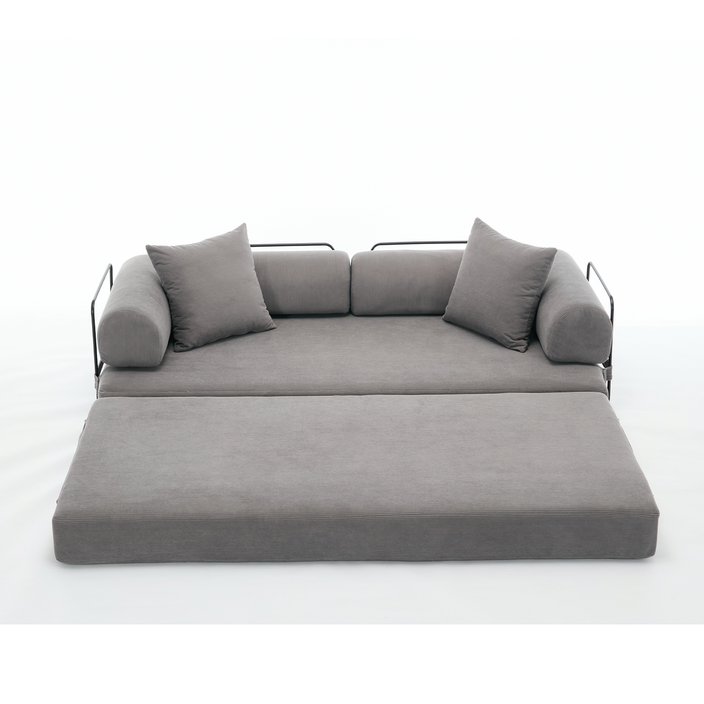 [NEW ARRIVED] [VIDEO PROVIDED] 78.5' Folding Convertible Out Sleeper Sofa Bed,4-in-1 DIY Combination Convertible Sofa,3 seat, Folding  Sofa, King Size , Bedroom,Apartment,Corduroy,Gray