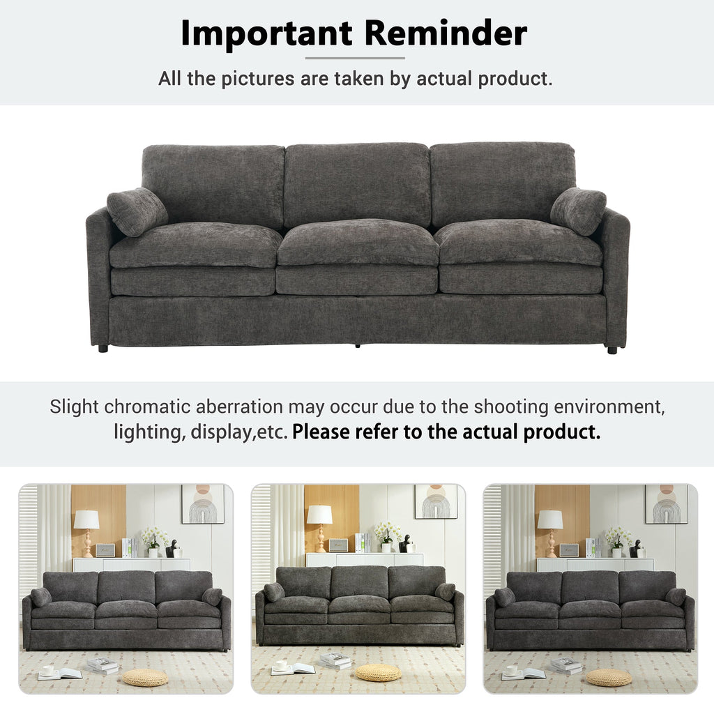 Cozy Upholstered Oversized 3-Seater Cloud Sofa with Double Cushion in Grey Chenille