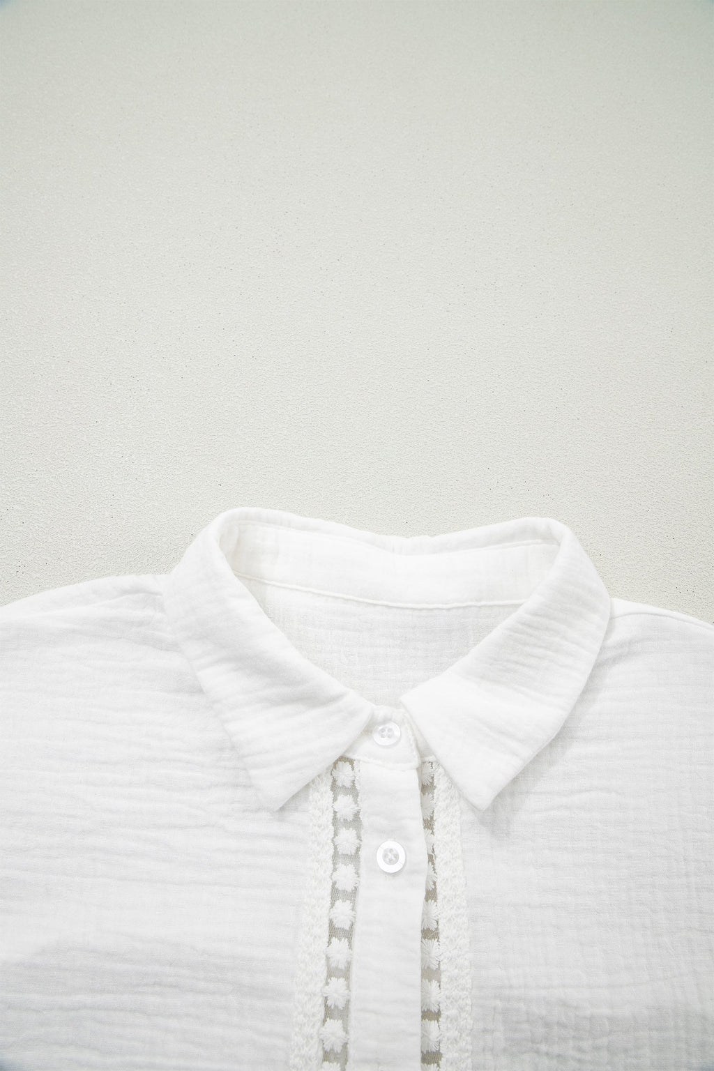 Solid Crinkle Textured Lace Trim Buttoned Shirt