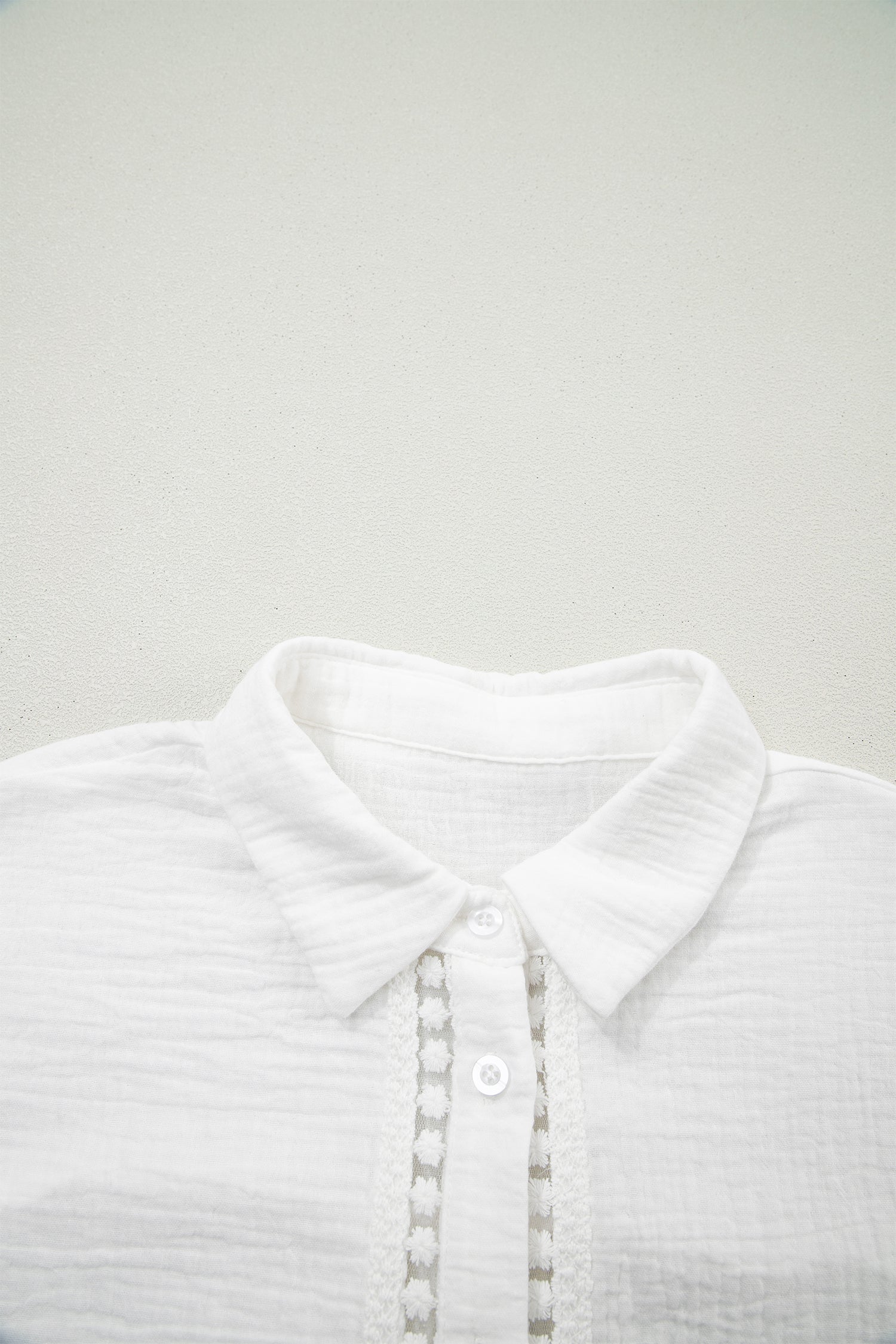 Solid Crinkle Textured Lace Trim Buttoned Shirt