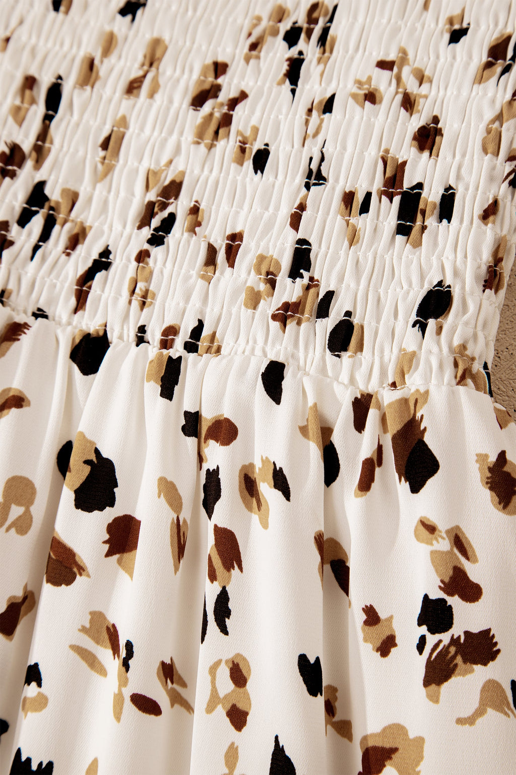 Leopard Smocked Square Neck Ruffle Sleeve Dress