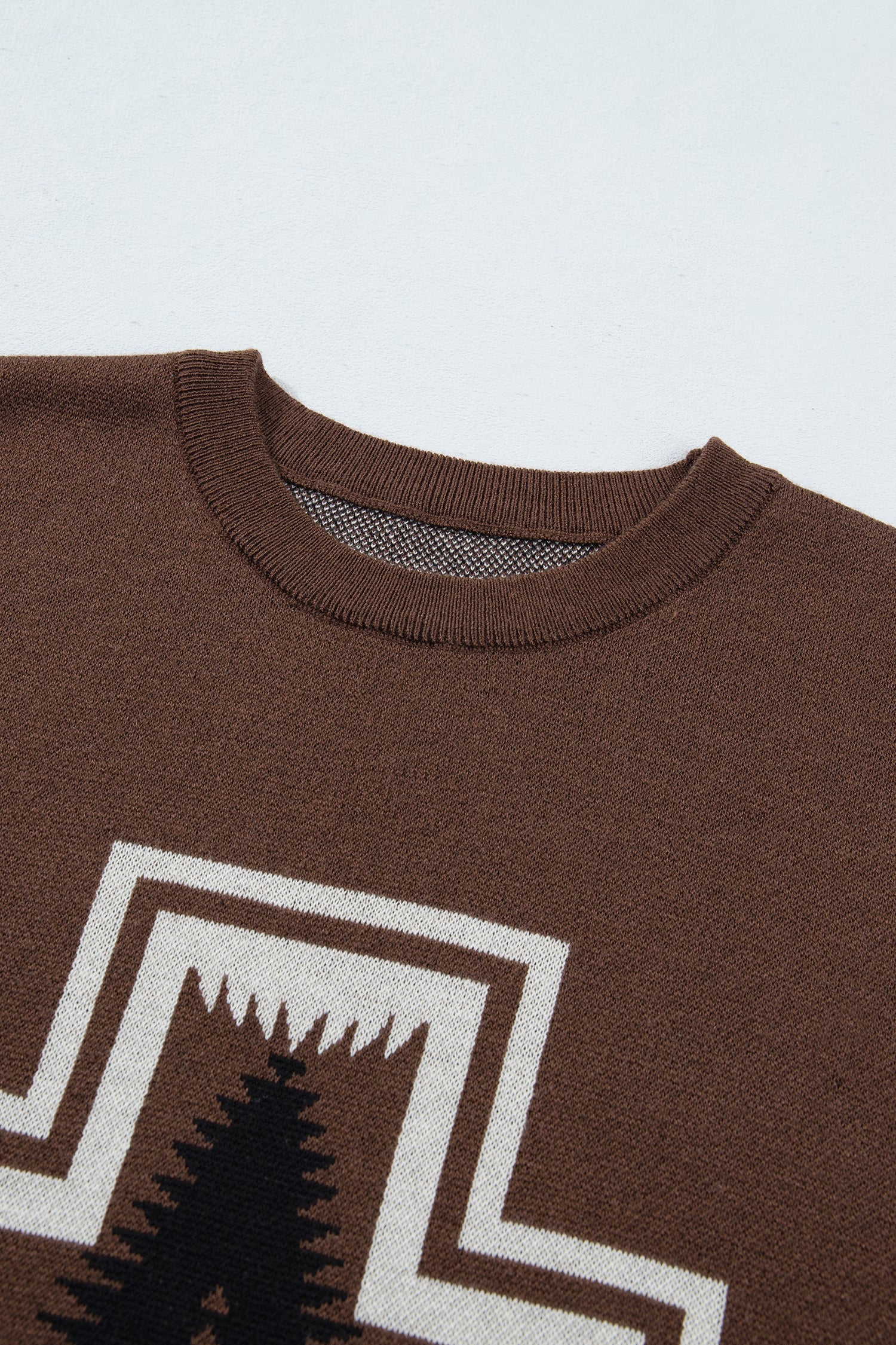 Western Geometric Short Sleeve Sweater Knit Top
