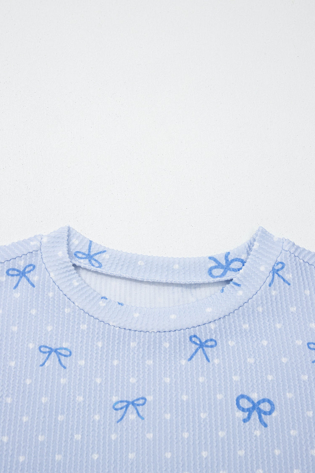Polka Dot Bow Corded Knit Top and Shorts Set