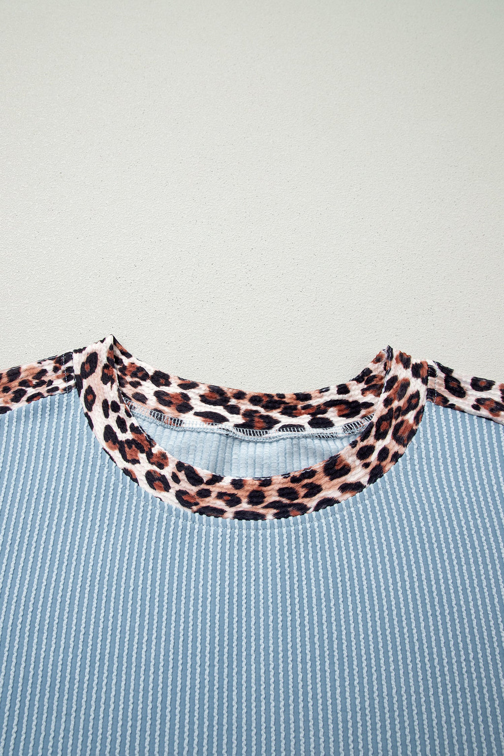 Leopard Trim Corded Knit Top & Shorts Set