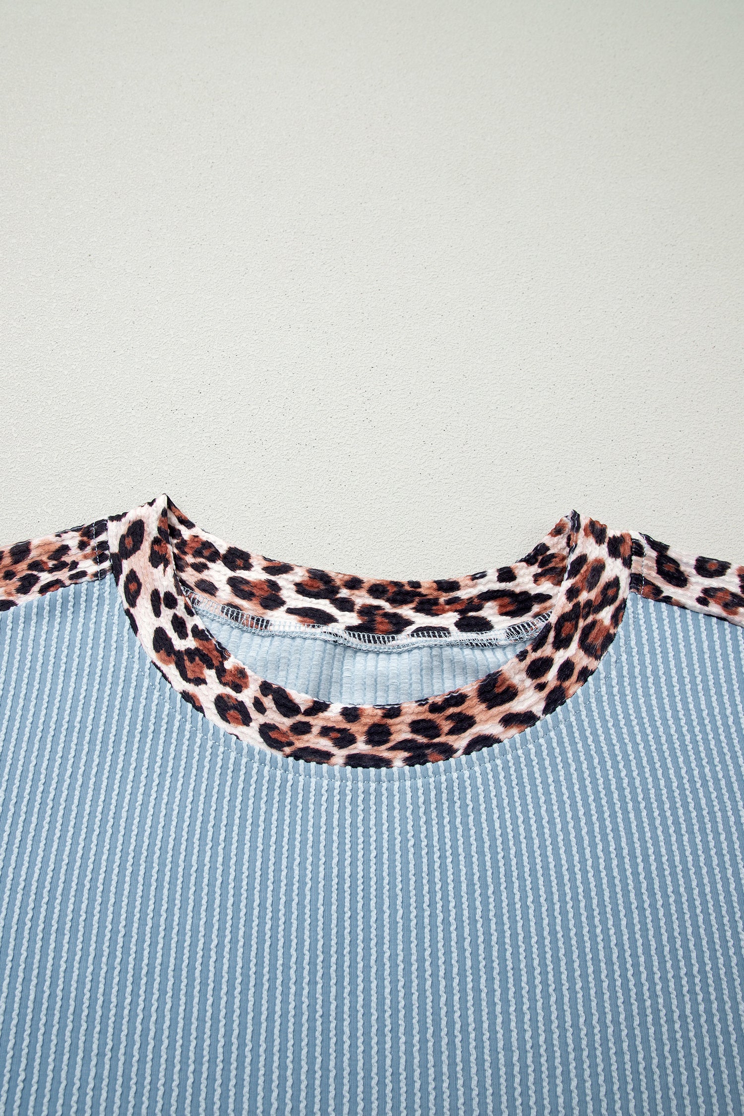 Leopard Trim Corded Knit Top & Shorts Set