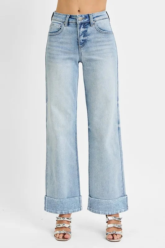 Risen Plus Size Tummy Control High Rise Ankle Cuffed Jeans