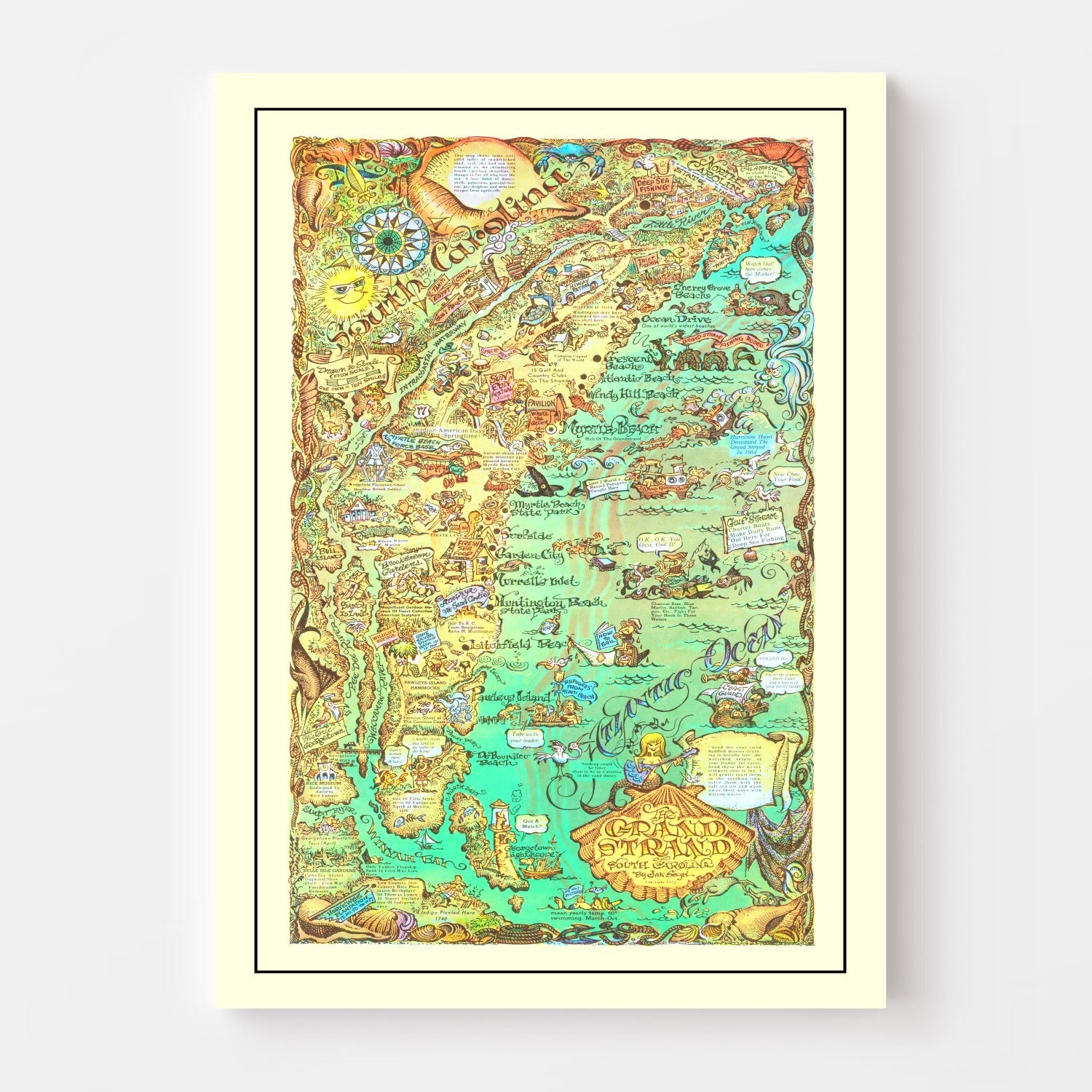 Vintage Map of The Grand Strand of South Carolina, 1972