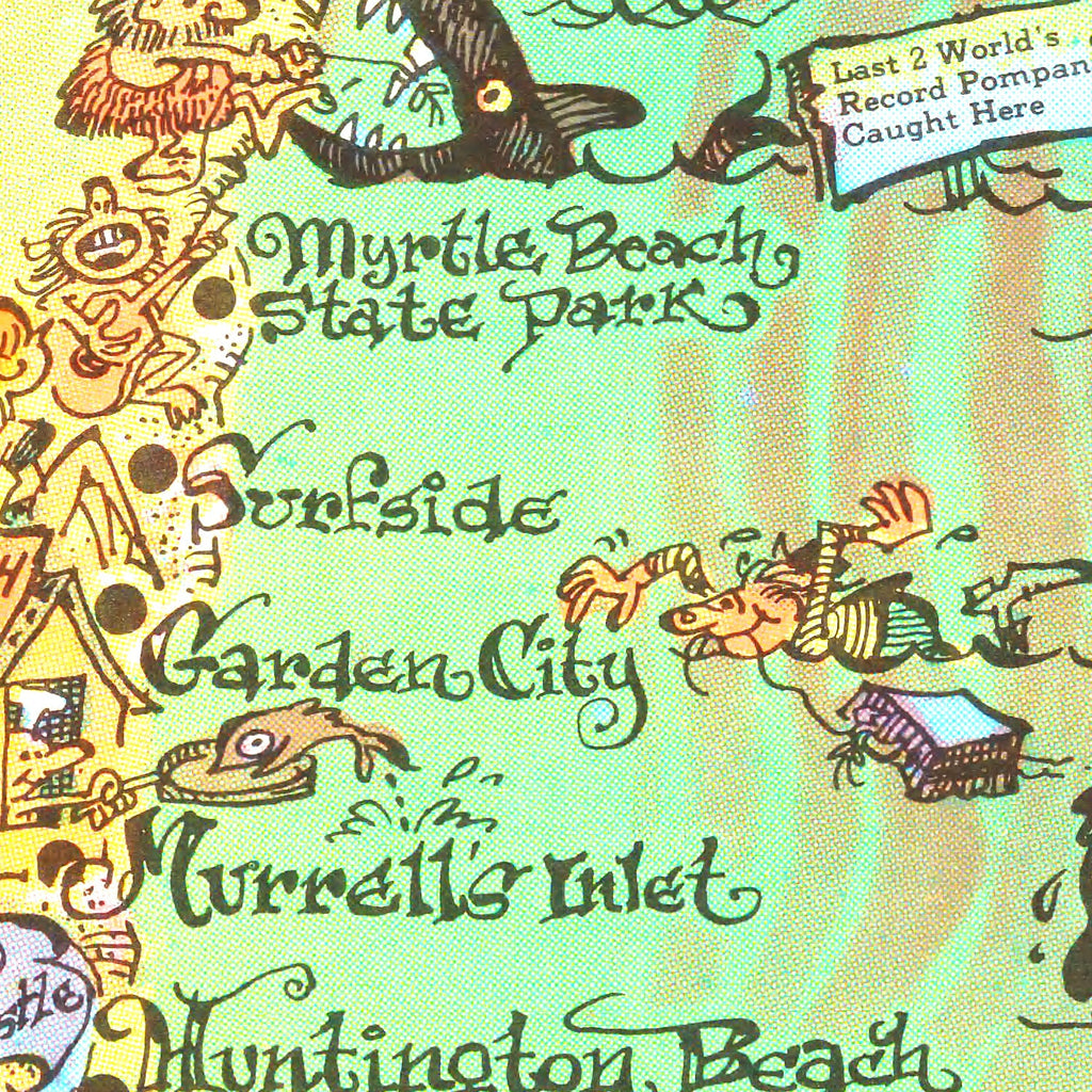 Vintage Map of The Grand Strand of South Carolina, 1972