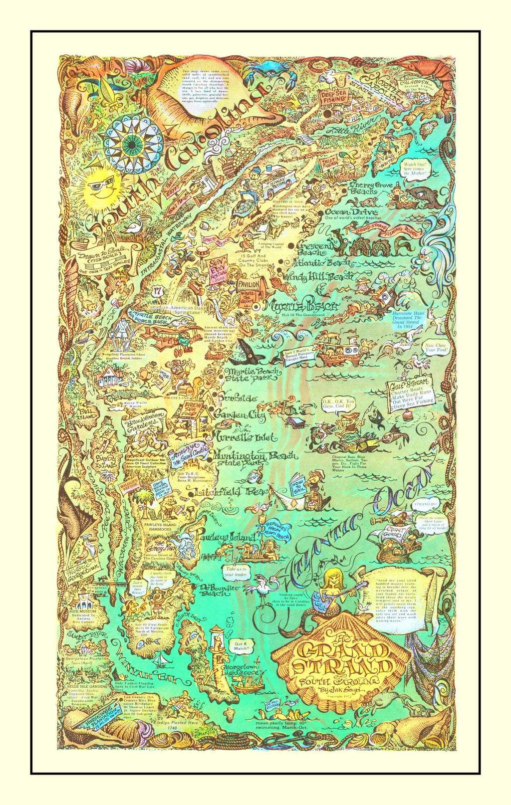 Vintage Map of The Grand Strand of South Carolina, 1972
