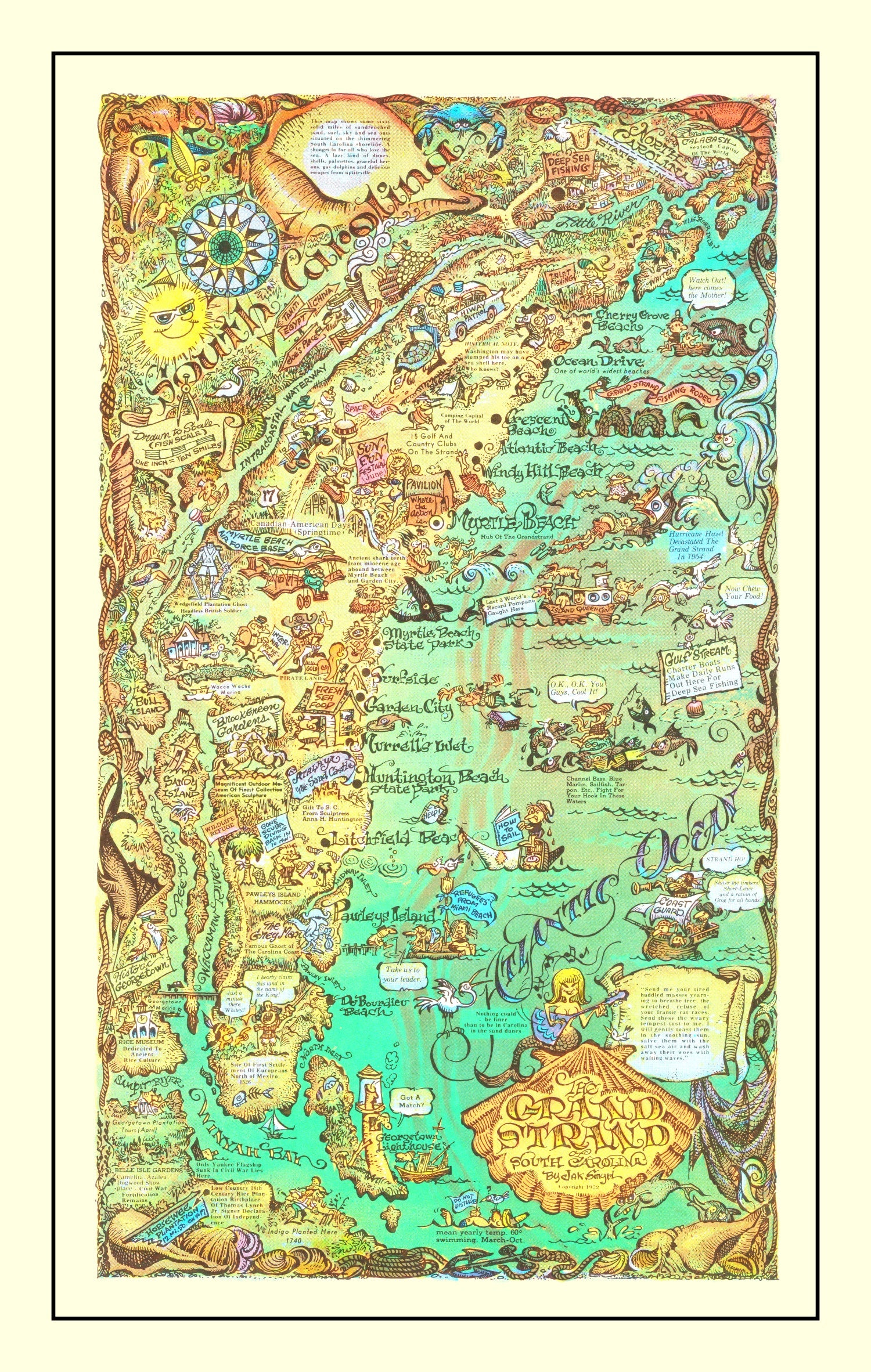 Vintage Map of The Grand Strand of South Carolina, 1972