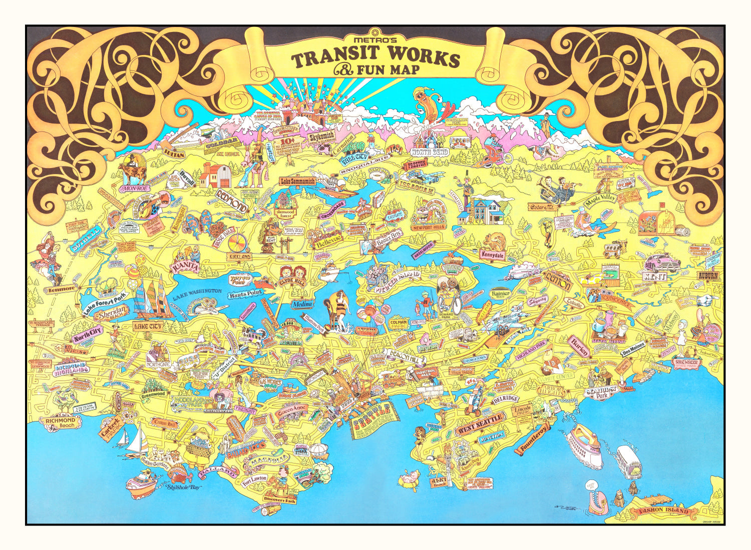 Vintage Map of Seattle, Washington 1974