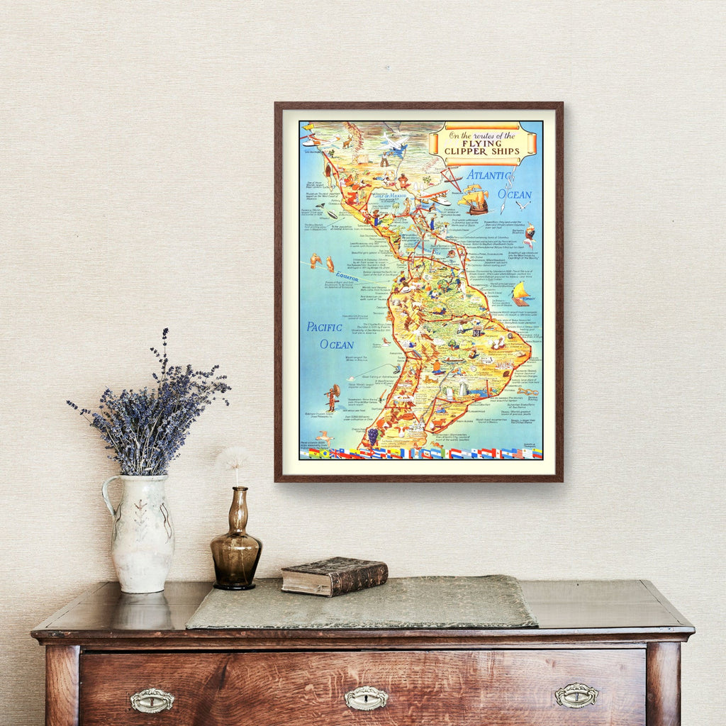 Vintage Map of Flying Clipper Ships of the Americas, 1941