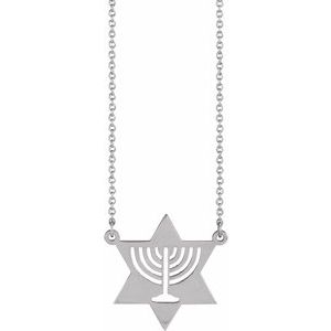 Platinum Menorah Star 18" Necklace