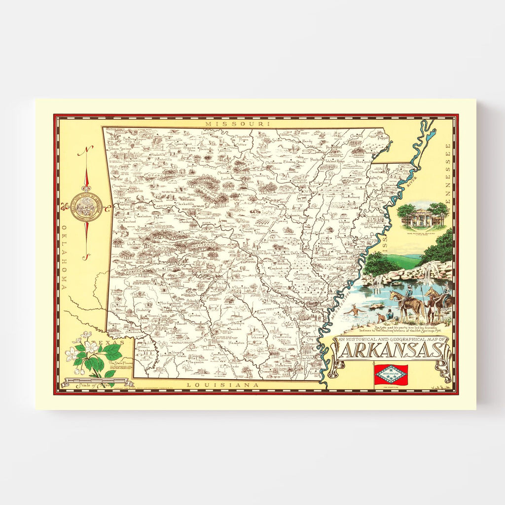 Vintage Map of Arkansas 1938