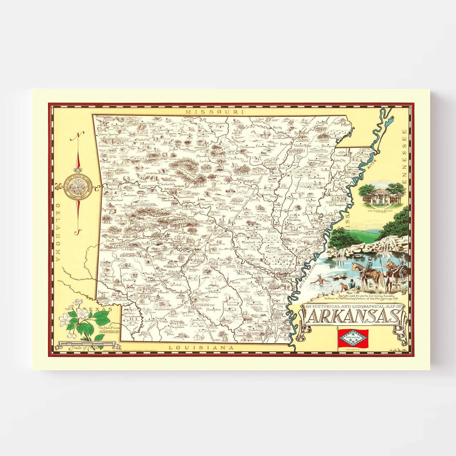 Vintage Map of Arkansas 1938