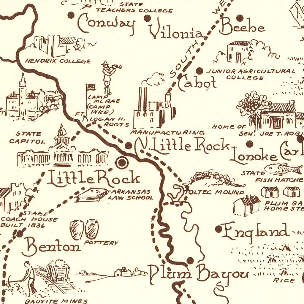 Vintage Map of Arkansas 1938