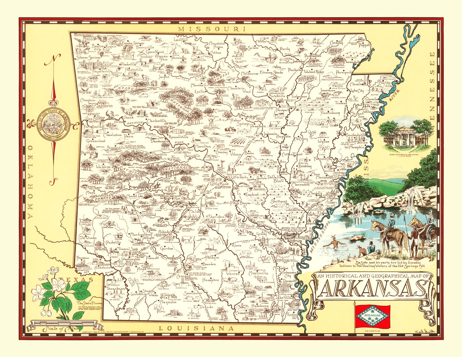 Vintage Map of Arkansas 1938