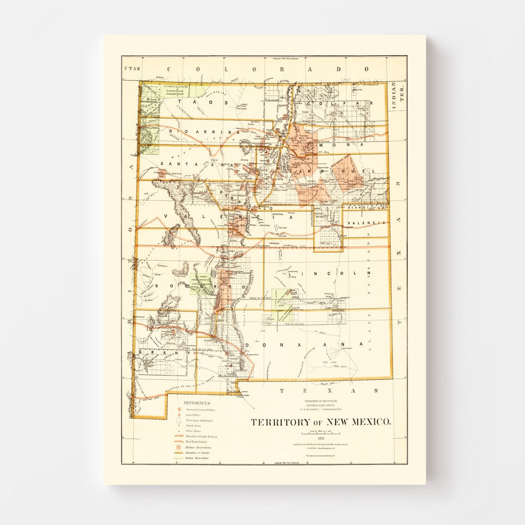 Vintage Map of New Mexico 1876