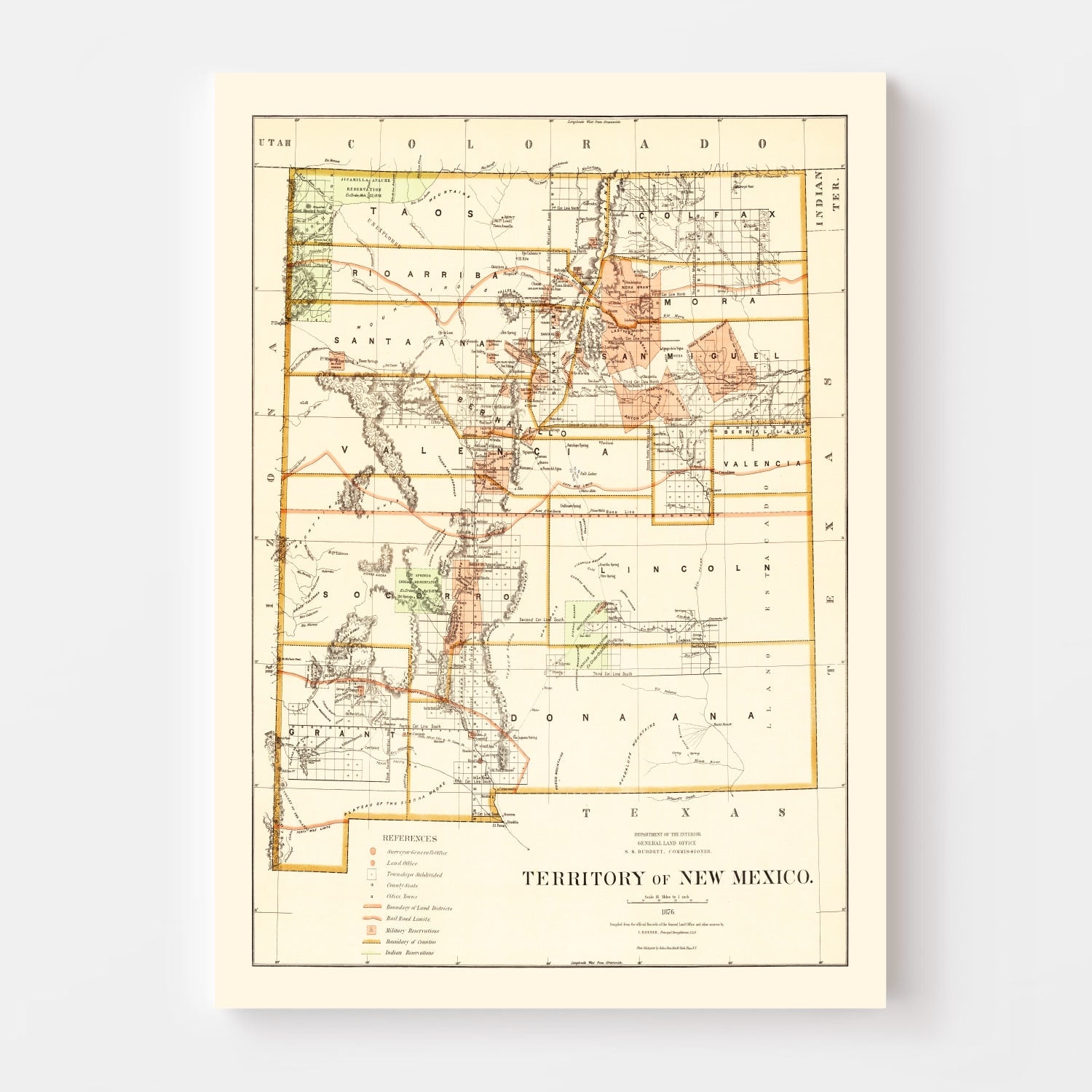 Vintage Map of New Mexico 1876