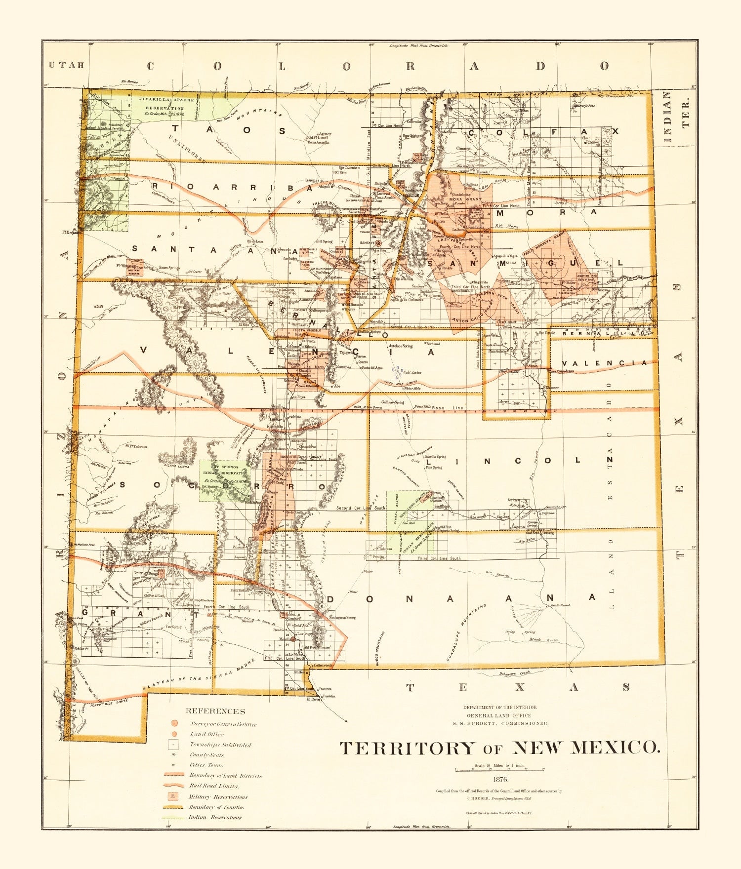 Vintage Map of New Mexico 1876