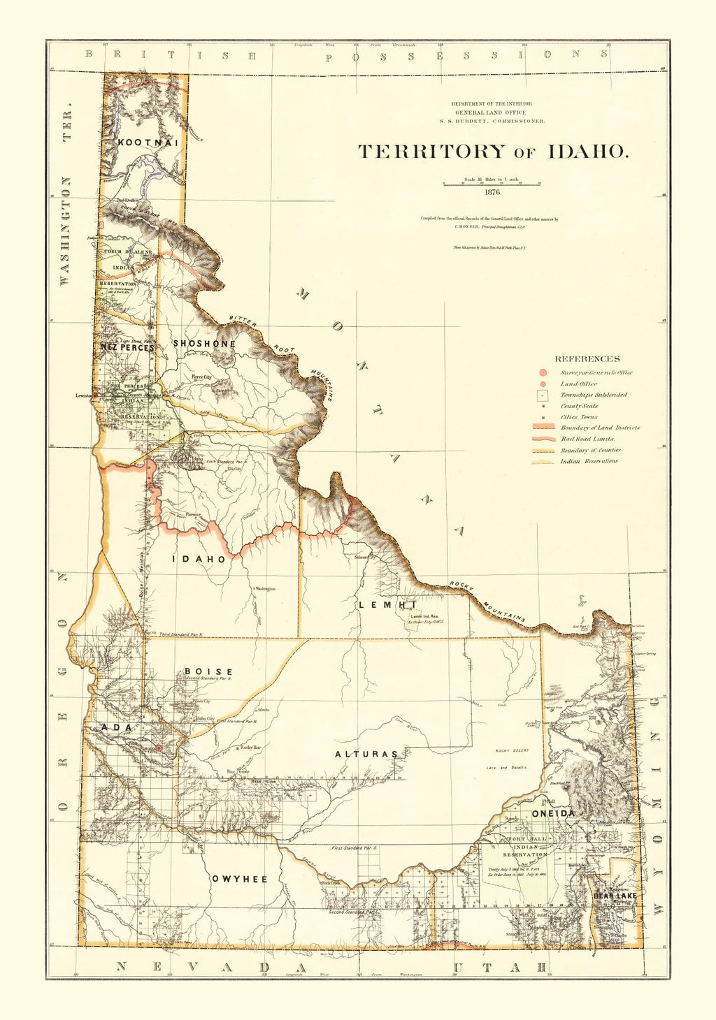 Vintage Map of Idaho 1876